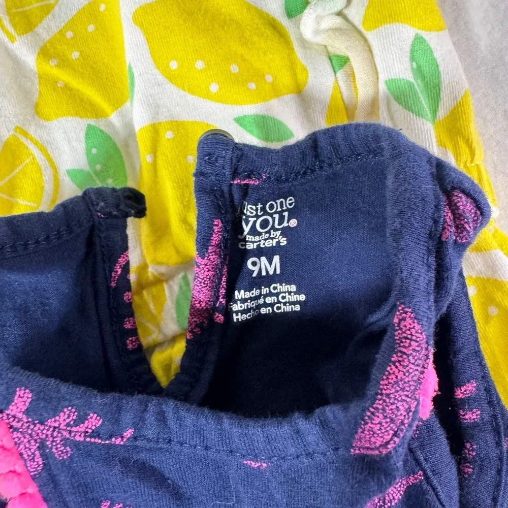 Baby Girl Clothes Lot 6-12M 9M Rompers Bodysuits Unicorn Lemon Dino 4pc